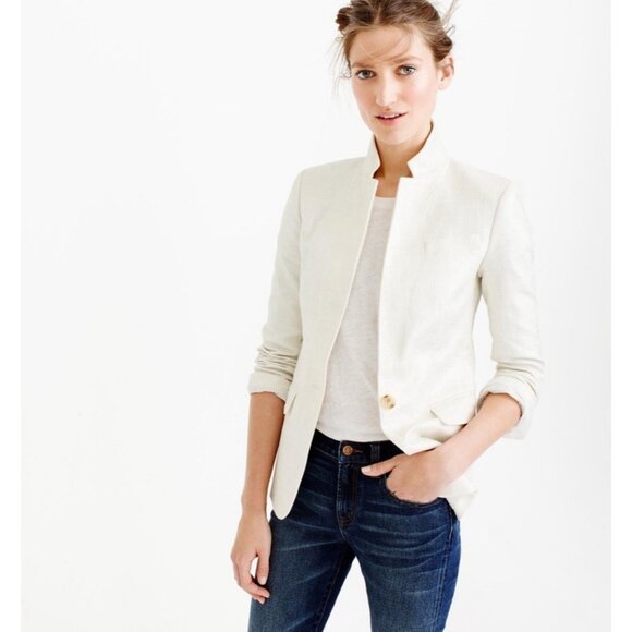 J. Crew Regent Blazer Jacket Linen Blend Metallic Thread Cream Ivory 6P - Picture 2 of 13